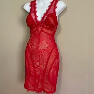 Bebe Sz S red lace bodycon dress